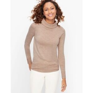 Talbots Plus Womens Sweater Merino Cowl
Neck Button‎ Cuff Metallic Knit Beige 2X